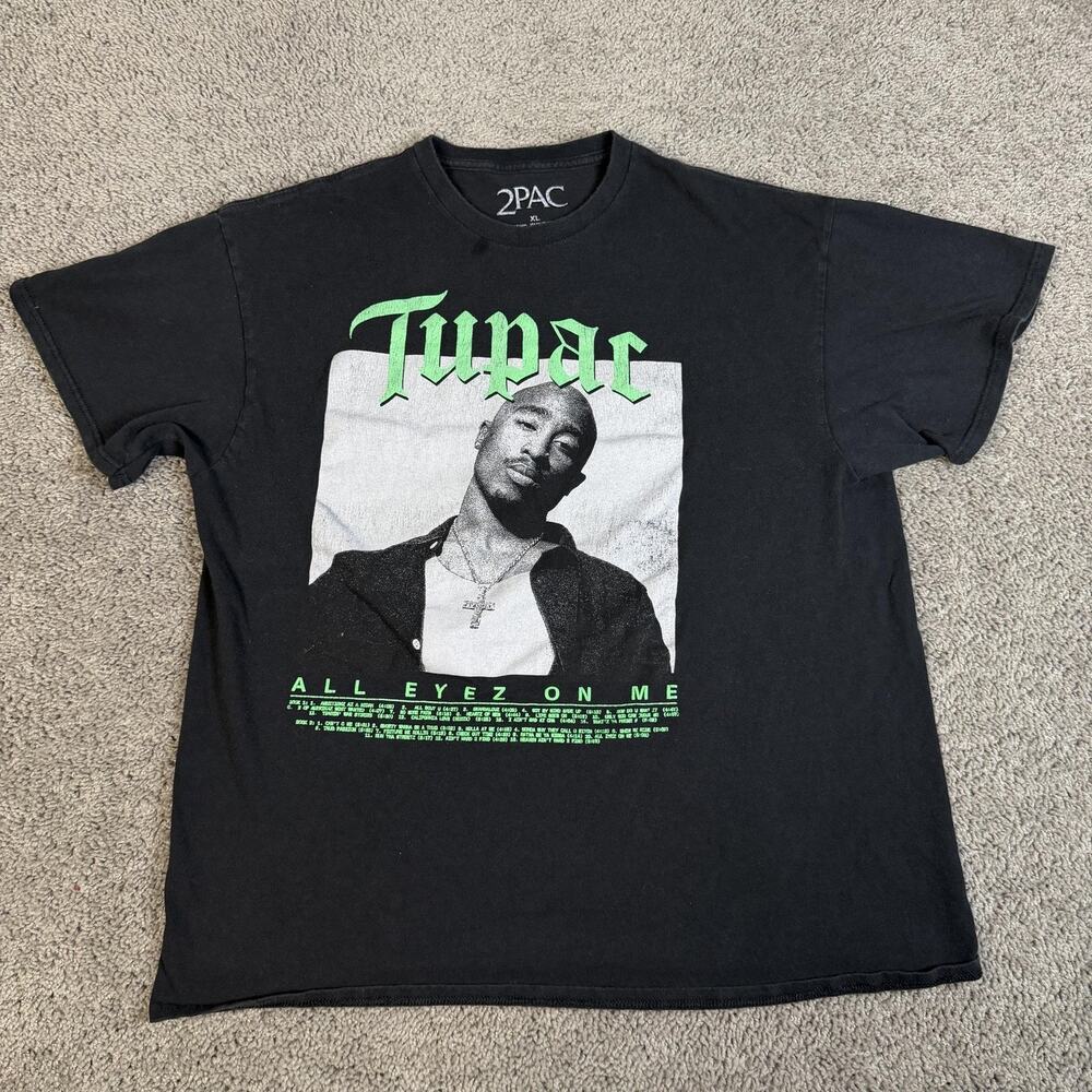 2PAC Shirt Mens XL Black Tupac All Eyez On Me Graphic Crew Neck Cotton Tagless